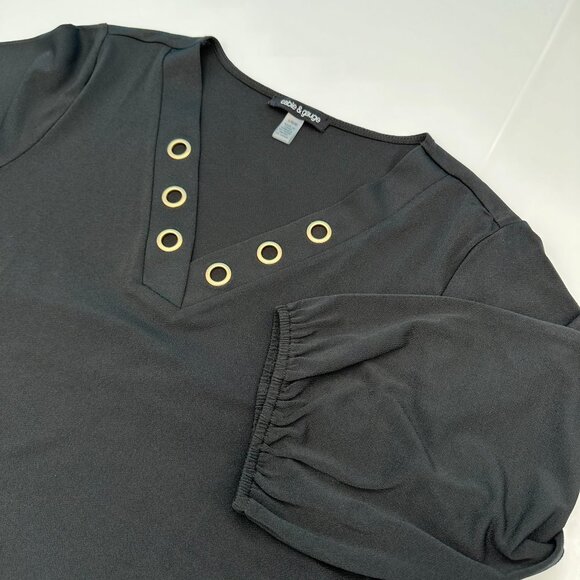 Cable‎ & Gauge Women's V-Neck Grommet Detail 3/4 Sleeve Top, Size Large, Black - Picture 1 of 10